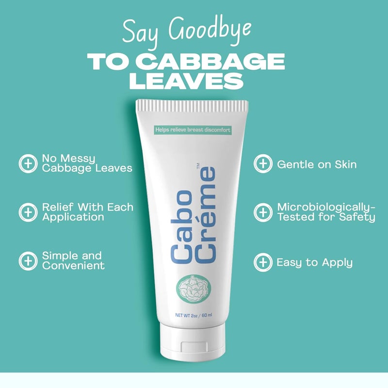 Cabocreme كريم كابو كريمي لثديي الكرنب لتخفيف الألم والاحتقان، دعم الفطام للرضاعة الطبيعية - تجفيف حليب الثدي - أساسي بعد الولادة - تم إنشاؤه بواسطة أطباء النساء والتوليد وموافق عليه من قبل الأمهات المرضعات - 2 أونصة - Image 3